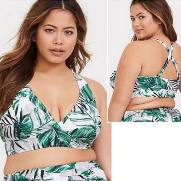 torrid Other - Torrid White Green Palm Print Wireless Triangle Bikini Top Size 5X